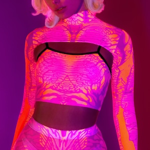 Rave Mesh Top, Mesh Pants, Performance Mesh 2 Piece Shrug Top, Psychedelic Top, Transparent Top Woman, Mesh Outfit For Women, Festival Top