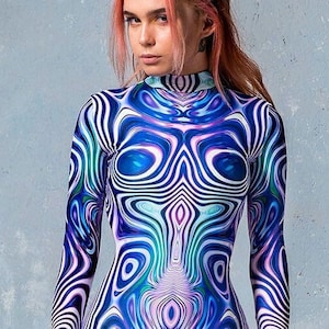 Festival Clothing Women, Burning Man Clothing Women, Rave Clothing, Festival Bodysuit, Rave Outfit, Sexy Rave Bodysuit, Psychedelic Clothing image 1