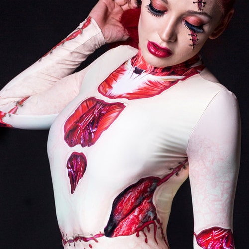 Womens Zombie Costume, Scary Halloween Costume, Halloween Bodysuit, Adult Halloween Unitard, Womens Halloween Catsuit, Halloween Leotard