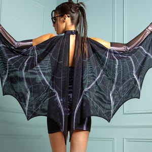 Unique Bat Wings, Cosplay Minimal Dress, Bat Dress Women, Transparent Wings, Spaghetti Strap Dress, Women Festival Fairy Dress, Party Outfit
