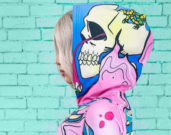 Harajuku Clothing, Pink Hoodie, Kawaii Clothing, Kawaii Skeleton Top, Skeleton Hoodie , Skeleton Top , Skeleton Unitard, Skeleton Sweather