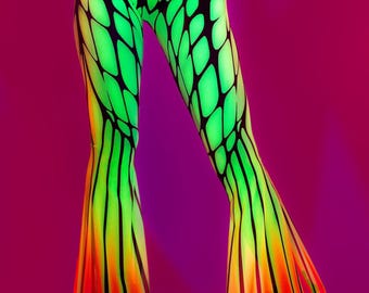UV Reflective Pants, Disco Pants Woman, Rave Mesh Pants, Neon