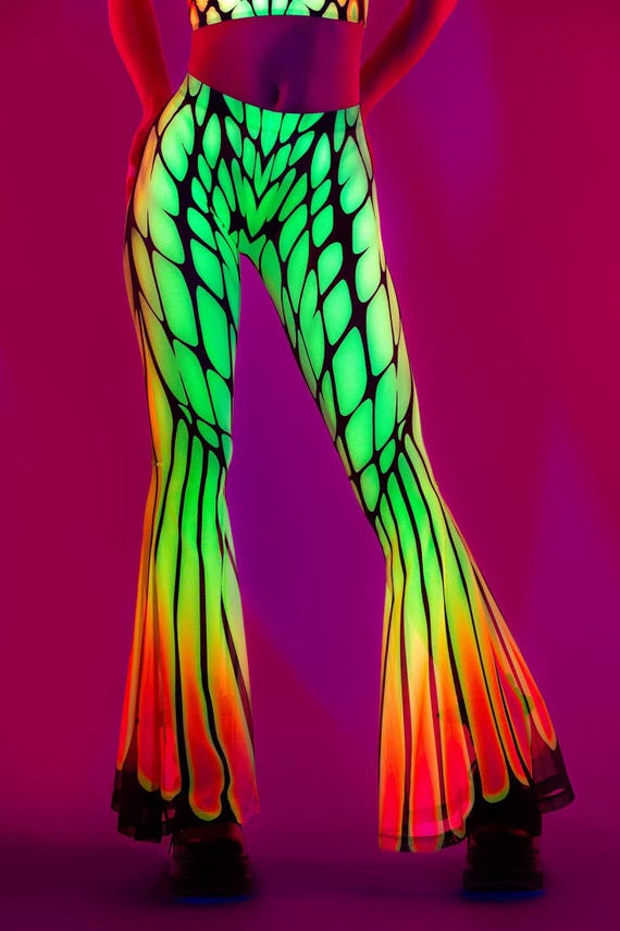 UV Reflective Pants, Disco Pants Woman, Rave Mesh Pants, Neon