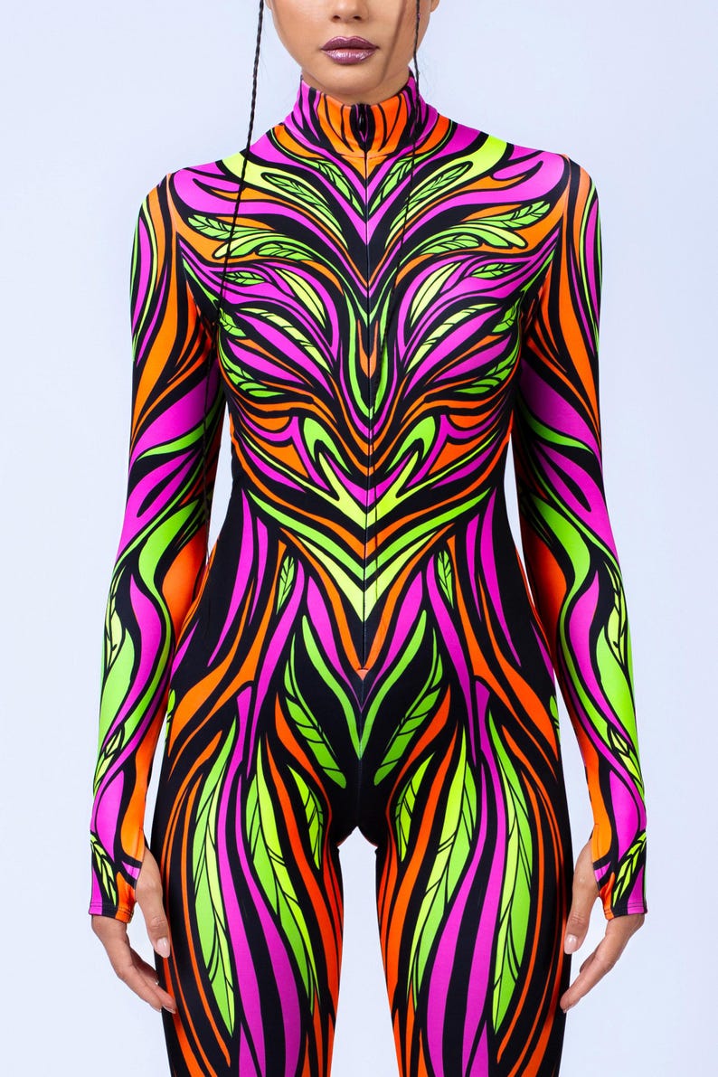 Rave Bodysuit Women, UV Light Reactive Costume, Festival Disco Costume ...