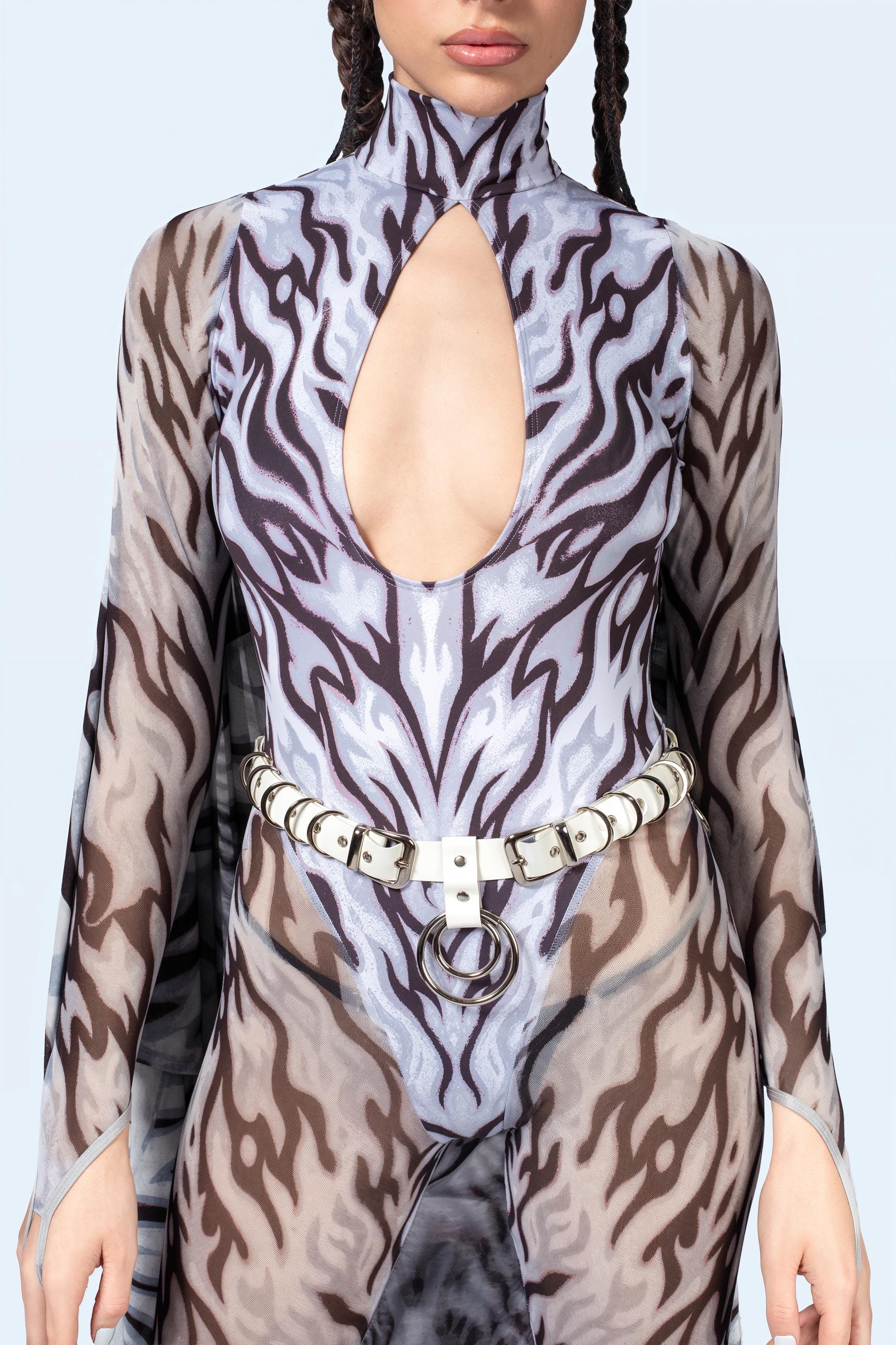 Keyhole Trippy Keyhole Winged Rave Catsuit – Festival Clothing for Women, Techno ...