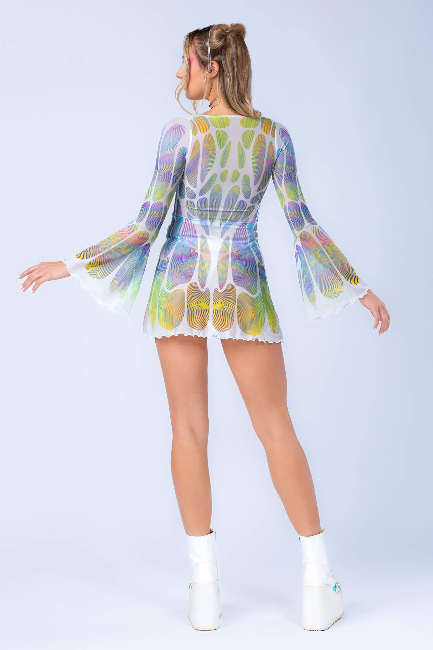 rave mesh dress Mesh Rave Dress, Geometric Print, Festival Outfit
