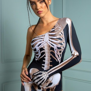 Skeleton Costume Women, Skeleton Halfy Costume, Halloween Bodysuit Women, Skeleton Glove Women, Halloween Costume, Alien Bodysuit, BADINKA