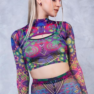 Rave Crop Top, Mesh Shrug Top, Mesh Bolero, Festival Bolero, Long Sleeve Top, Rave Shrug, Rave Set for Woman, See Through Top, Mesh Crop Top