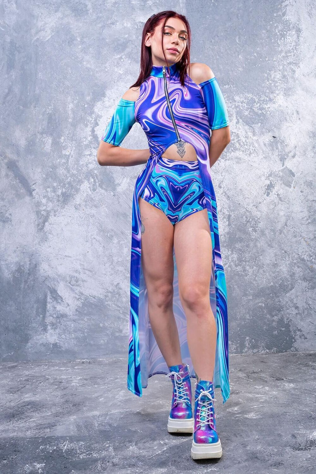 Psychedelic Dress, Rave Maxi Dress, Sexy Rave Skirt, Open Front Dress,  Festival Skirt, Rave Outfit Woman, Rave Clothes, Sexy Festival Dress