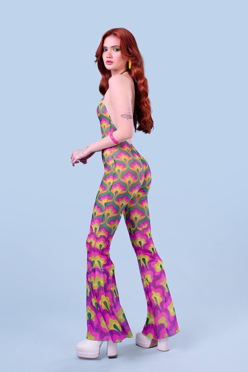 Halter Hippie Romper, Hippie Bell Bottoms Romper Women, Boho Halter Romper, Boho Rave Roper Women, 80's Fashion Women, Boho Chick Clothes image 5