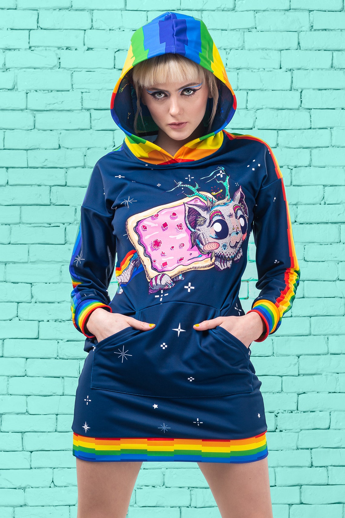 Kawaii Sweatshirt Manga Clothing Blue Hoodie Schyzo Cat Etsy