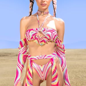 Shiny Ruffled Top, Bandeau Rave Top, Festival Fairy Top, Pride Party Outfit, Women Rave Wear, Festival Clothing For Women, Rainbow Rave Set