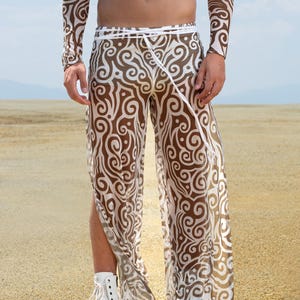 Burning Man Mesh Slit Pants Men, Festival Outfit, Rave Clothing For Men, Sheer Wide Pants, Minimal Costume, Cyber Festival Clothing