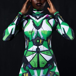 Robot Costume, Cyberpunk Halloween Costume, Sci-Fi Costume Women, Futuristic Costume, Cosplay Halloween Costume for Women Cyberpunk Bodysuit