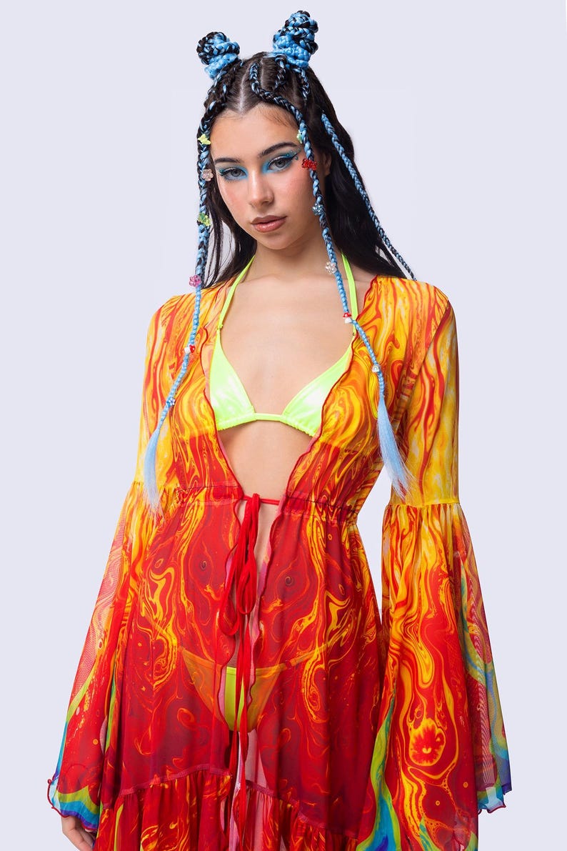 Rainbow Mesh Festival Duster, Sheer Rave Kimono Women, Festival ...