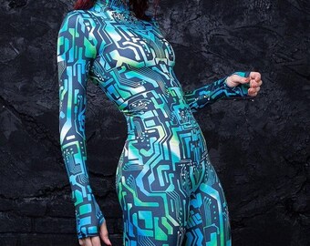 Disfraz cibernético de Halloween para adultos, disfraz cibernético azul, disfraz sexy de cosplay, disfraz de Halloween, mono ciberpunk azul, mono de armadura para mujer.
