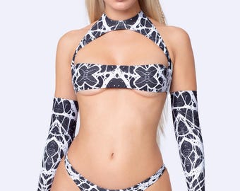 Haut découpé poitrine ouverte, haut festival, haut psychédélique pour femme, haut découpé rave, haut rave femme, tenues de rave, tenue rave femme, haut festival sexy