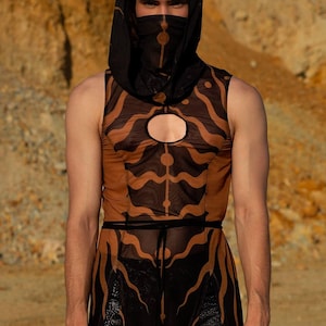Rave Tunic For Men, Male Festival Clothing, Burning Man Outfit, Rave Flame Tunic Men, Performance Festival Outfit, Male Rave Party Clothing