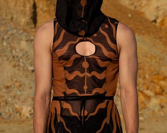 Tunique rave pour homme, tenue de festival pour hommes, tenue Burning Man, tunique flamme rave pour homme, tenue de festival de performance, tenue de soirée rave pour hommes