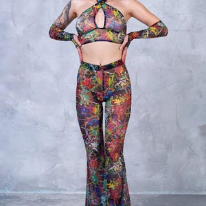 Mesh Top, Rave Top, Mesh Crop Top, Rave Outfit, Psychedelic Outfit, Summer Festival Top, Transparent Long Sleeve Top, Festival Outfit