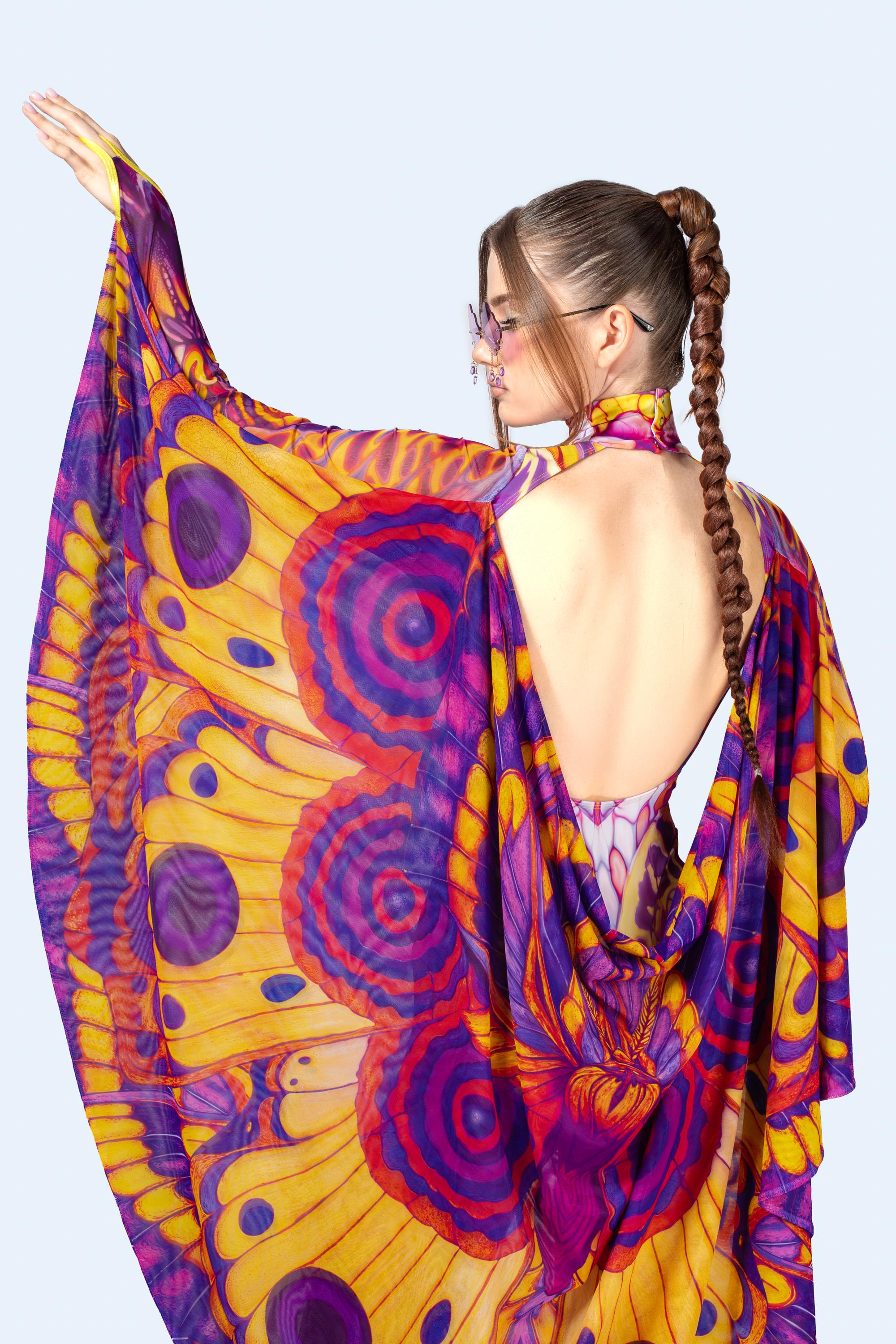 Keyhole Trippy Psychedelic Festival Keyhole Winged Catsuit – Rave Outfit for Women ...
