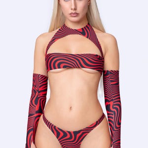 Top psichedelico da donna, top con cutout da rave, top con cutout sul petto aperto, top da festival, top da donna da rave, abbigliamento da rave, outfit da donna da rave, top sexy da festival