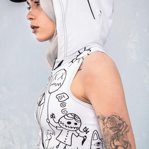 Psychedelic Top, Festival Crop Top, Burning Man Top Women, Club Wear, Hooded Rave Top, Hooded Tank Top, Hooded Tank, Psychedelic Clothing