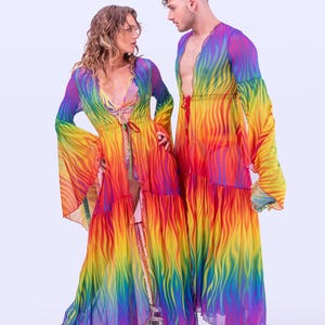 Pride Unisex Duster, Colorful Pride Duster, Pride Mesh Duster, Rainbow Duster, Festival Robe, Rave Duster, Pride Outfit, Transparent Duster