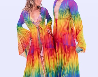 Pride Unisex Duster, Colorful Pride Duster, Pride Mesh Duster, Rainbow Duster, Festival Robe, Rave Duster, Pride Outfit, Transparent Duster
