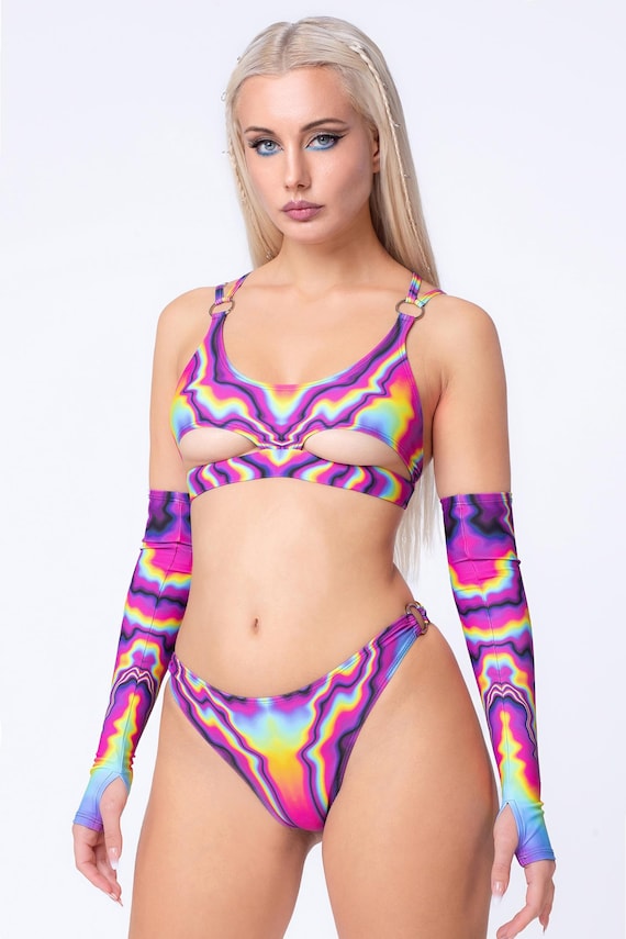 Psychedelic Underboob Cutout Top, Festival Sexy Top, Pool