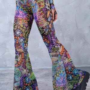 Mesh Pants, Transparent Rave Pants, Psychedelic Outfit, Festival Set, Rave Clothing, Mesh Crop Top, Festival Outfit, Psychedelic Pants