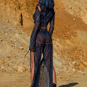 Mesh Slit Pants Women, Rave Disco Pants, Festival Pants, Rave Clothing, Mesh Pants For Woman, Burning Man Clothing Woman, Rave Outfit Woman image 4