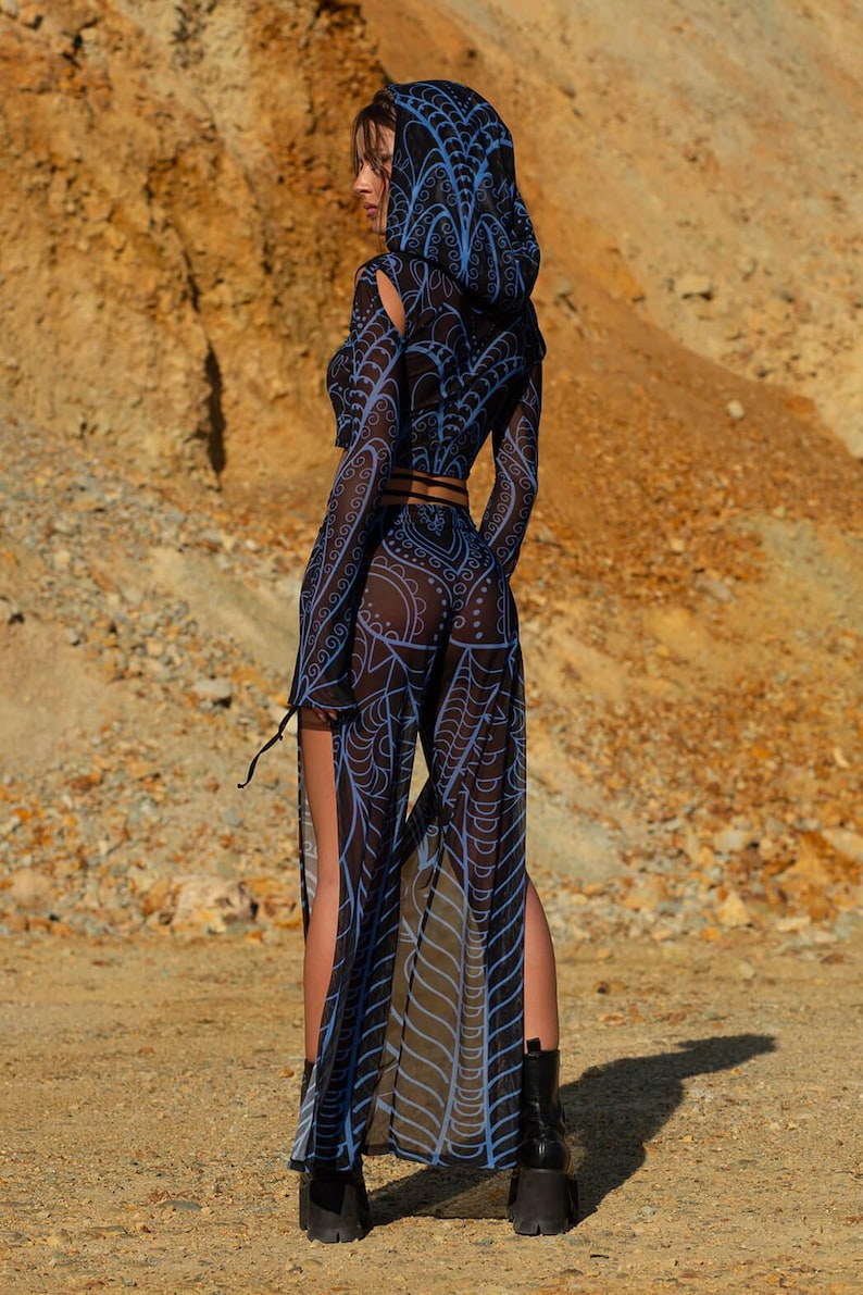 Mesh Slit Pants Women, Rave Disco Pants, Festival Pants, Rave Clothing, Mesh Pants For Woman, Burning Man Clothing Woman, Rave Outfit Woman image 4