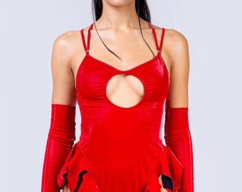 Sexig djävulsbody, röd taftbody, Halloweenkvinnabody, Halloweenkläder, sexig Halloween-outfit, Halloween-djävulsoutfit för kvinnor