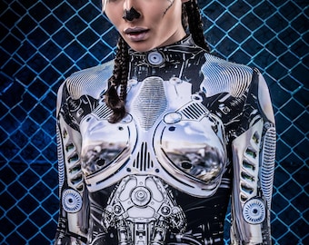 Festival Costumes For Women, Futuristic Clothing, Rave Costume For Women, Robot Costume, Robot Couple Costumes, Festival Costumes Women