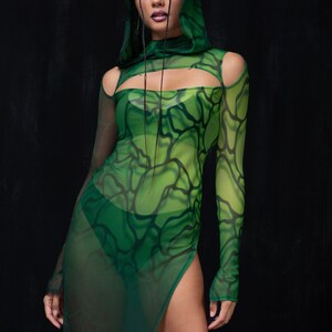 Sexy Rave Hooded Dress, Mesh Festival Dress Women, See Through Dress, Party Disco Hooded Dress, Cutout Dress For Women, Rave Outfit Woman