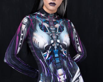Robotkostym, Cyborgkostym, Halloweenkostymer för kvinnor, Halloweenkostym, Cyberpunkkostym, Robotbody, Halloweenkostym för kvinnor