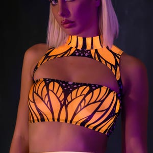 Festival Party Top Women, Neon Light Festival Sexy Top, Mesh UV Light Reactive Festival Top, Transparent Outfit, Womens Mesh Festival Top