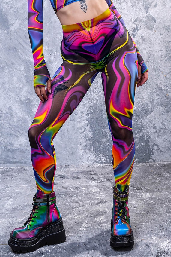 Women's Shiny Leggings Stretch Neon Pants Dance Rave Club Party Yoga Outfit