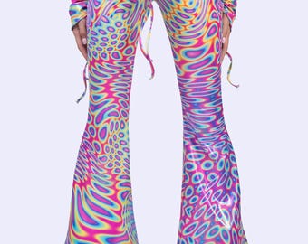 Rainbow Rave Pants Woman, Pride Pants, Festival Pants, Shiny Pants Woman, Festival Pants Woman, Disco Party Clothing Woman, Rave Outfit