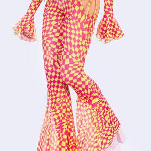 Mesh Cutout Rave Pants, Transparent Flared Pants, Pink Sheer Pants, Festival Bottoms, Bell Bottom Pants, Psychedelic Pants, Cutout Rave Set