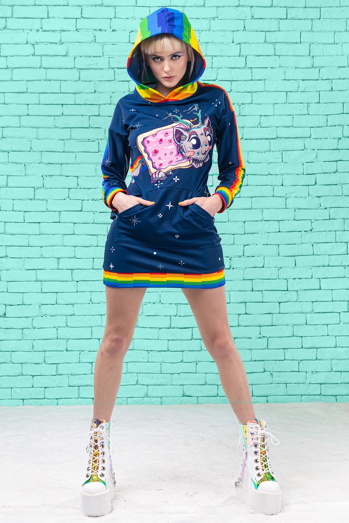 Kawaii Sweatshirt Manga Clothing Blue Hoodie Schyzo Cat Etsy