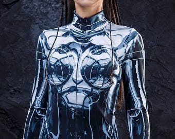Disfraz ciberpunk, disfraces de festival para mujer, disfraz de robot, disfraces de fiesta para mujer, disfraz de cosplay para mujer, ropa ciberpunk para mujer, BADINKA
