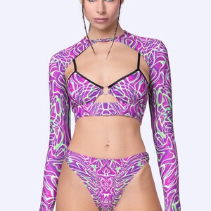 Psychedelic Rave Two Piece O-Ring Top, Rave Disco Top, Burning Man Clothing, Festival Sexy Top, Pool Party Top, Trippy Festival Woman Top