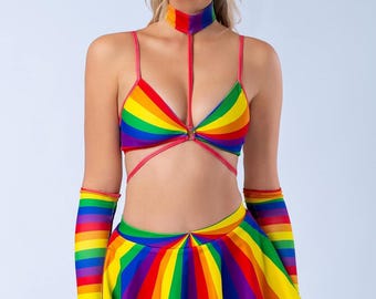 Strappy Triangle Top Woman, Pride Rainbow Sexy Top, Disco Rave Disco Top, Festival Pride Top, Trippy Festival Clothing, Pride Woman Top