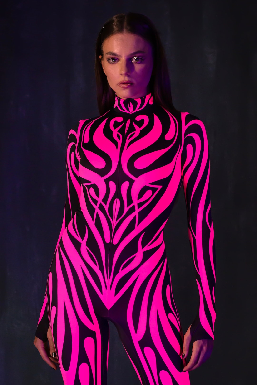 Pink Neon Bodysuit, UV Glow Bodysuit, Halloween Costume, UV Light