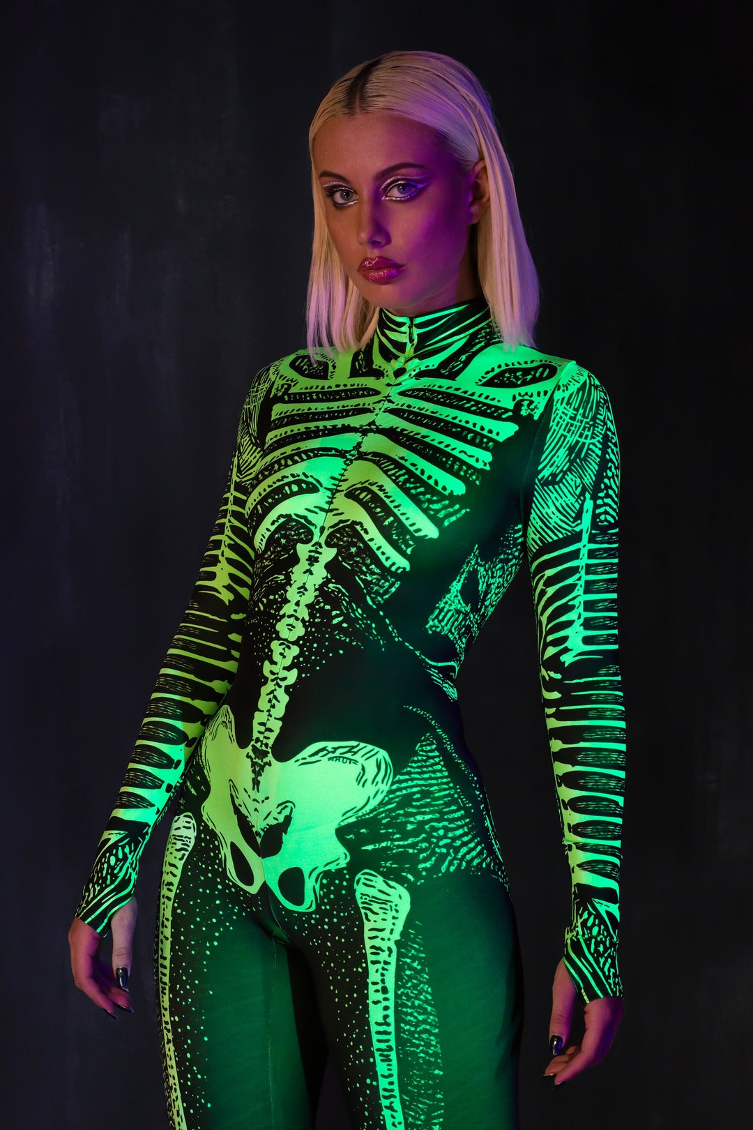 UV Glow Bodysuit, Green Neon Costume, Halloween Costume, UV Light