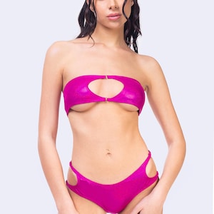 Pink Glam Festival Outfit, Rave Outfit Woman, Rave Bikini Set, Festival Outfit Woman, Pink Festival Set, Performance Set, Cutout Tube Top