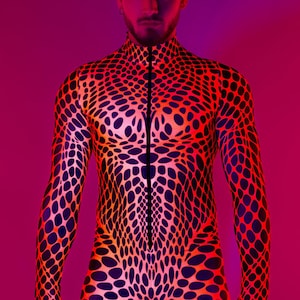 Disco Bodysuit For Men, Festival Neon Bodysuit, UV Light Reactive Costume, Matching Costumes, UV Reactive Costumes for Men, Rave Outfit Men