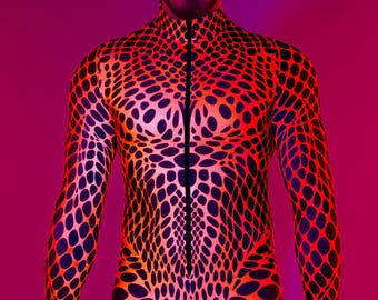 Disco Bodysuit For Men, Festival Neon Bodysuit, UV Light Reactive Costume, Matching Costumes, UV Reactive Costumes for Men, Rave Outfit Men